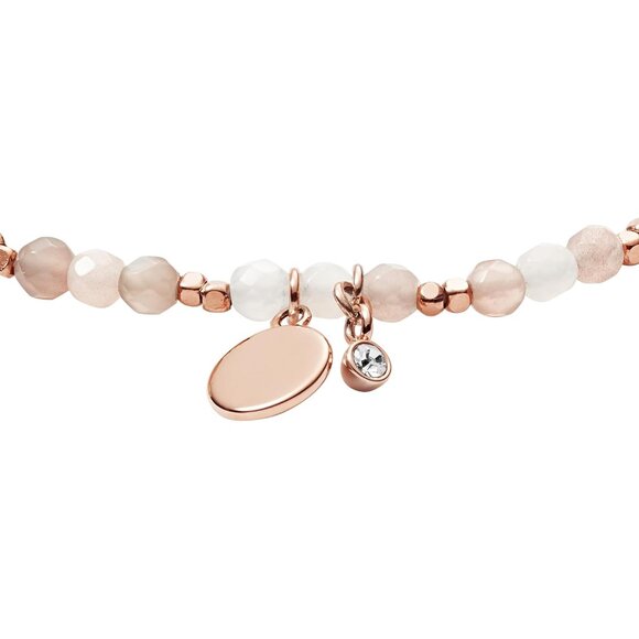 Women\'s Rose Gold Stainless Steel Moonstone Beaded Bracelet
